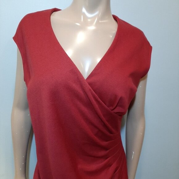 Evan Picone Ponte Faux Wrap Dress Pleated Gathered Cap Sleeve Surplice - Picture 2 of 14